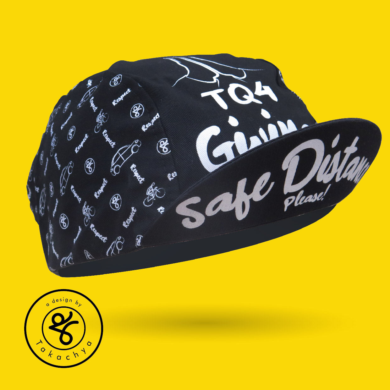 Safe Distance Black - A Design by Takachya Cycling Cap