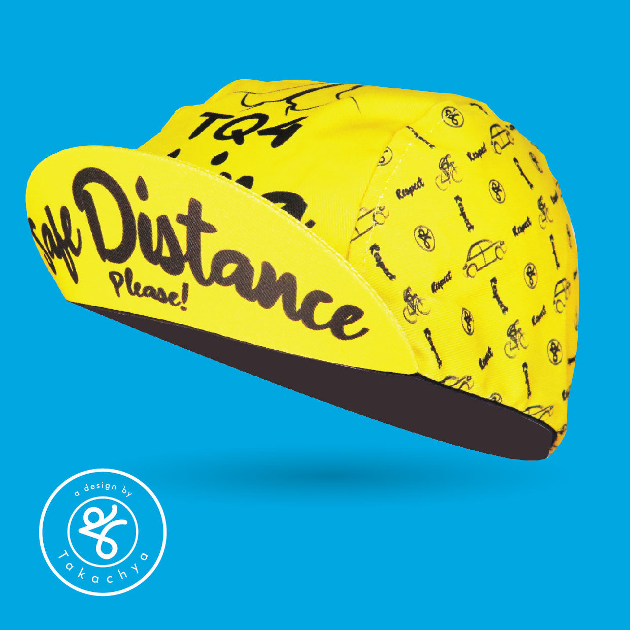 Safe Distance Yellow - A Design by Takachya Cycling Cap