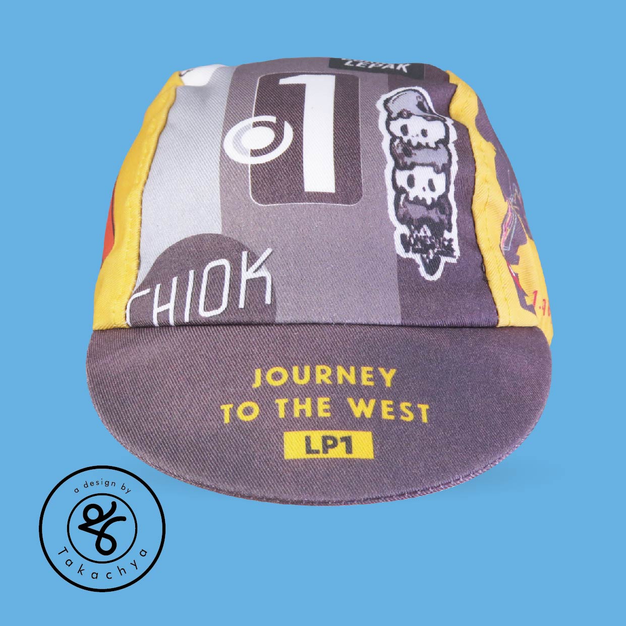 Mission To Tuas - Grayscale Yellow - A Design by Takachya Cycling Cap