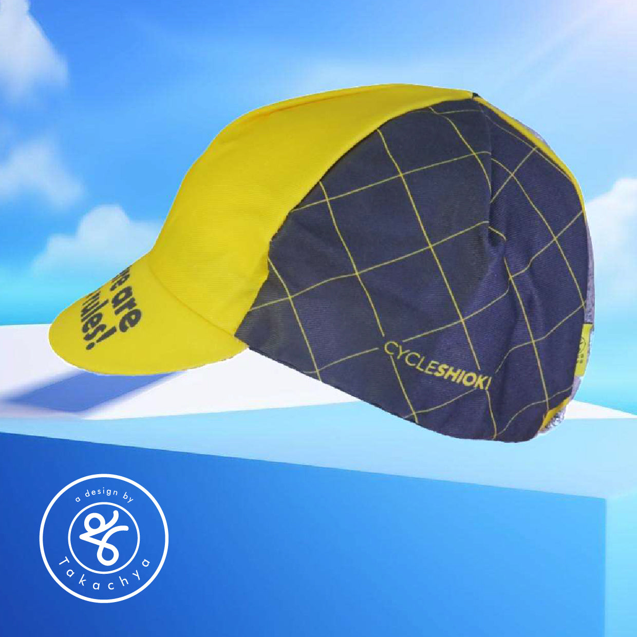 Googly Eyes Checkered Yellow - A Design by Takachya Cycling Cap