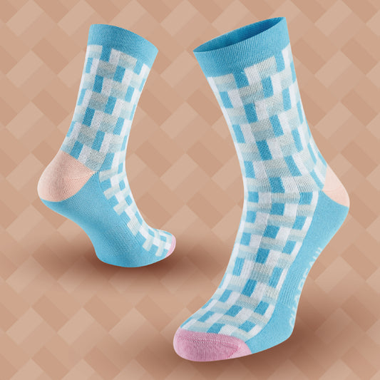 Chapeau! Midweight Cotton Blend Socks, Tile Print, Summer Sky