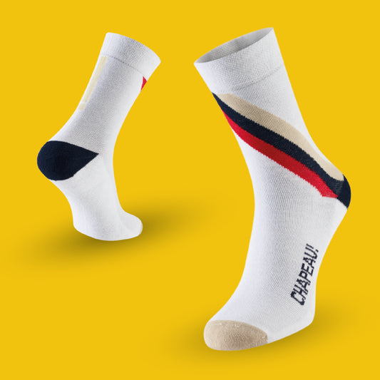 Chapeau!, Midweight Performance Socks, Block Stripe, Tall, White