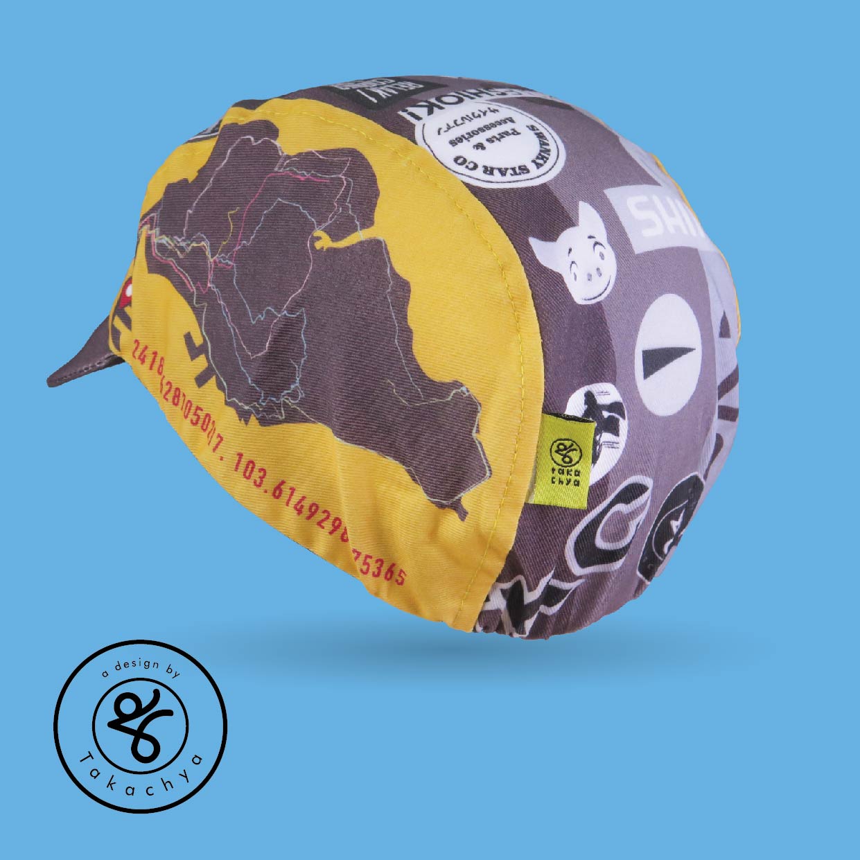 Mission To Tuas - Grayscale Yellow - A Design by Takachya Cycling Cap