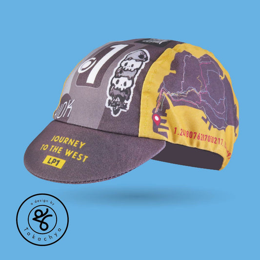 Mission To Tuas - Grayscale Yellow - A Design by Takachya Cycling Cap