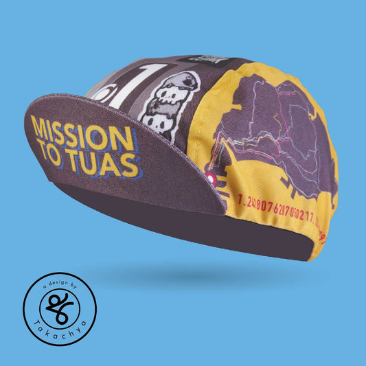 Mission To Tuas - Grayscale Yellow - A Design by Takachya Cycling Cap